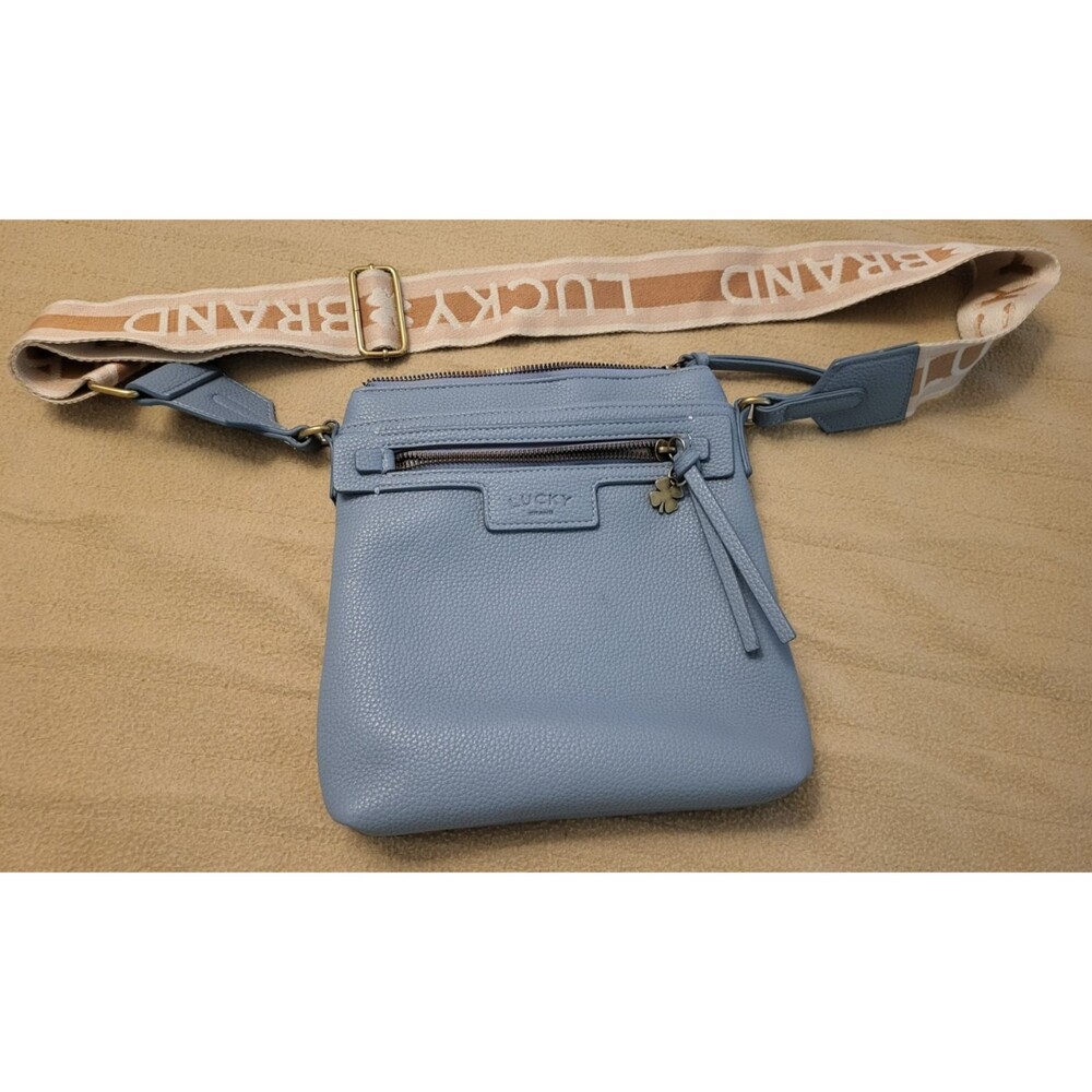 VTG Mint 9x9 Blue Lucky Crossbody Bag Purse with Woven Strap Gorgeous! Y2K